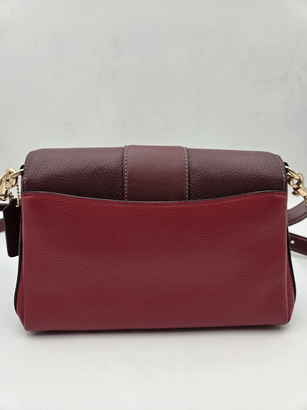 Coach Two-Tone Red & Burgundy Leather Shoulder Bag with Signature Wallet